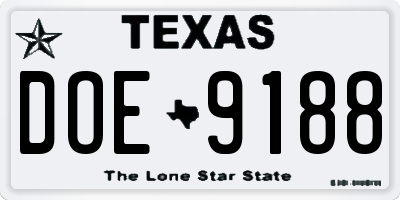 TX license plate DOE9188