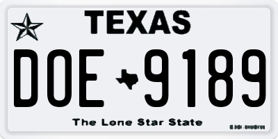 TX license plate DOE9189