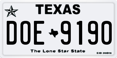 TX license plate DOE9190