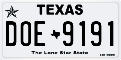 TX license plate DOE9191