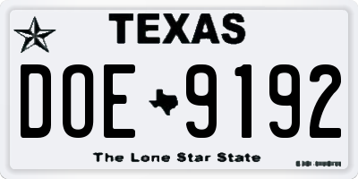 TX license plate DOE9192