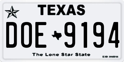 TX license plate DOE9194