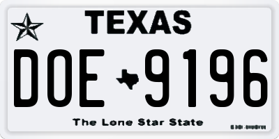 TX license plate DOE9196