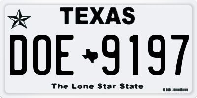TX license plate DOE9197