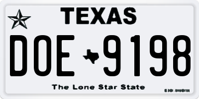 TX license plate DOE9198