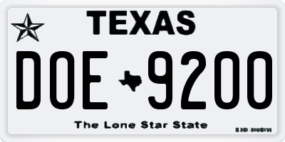 TX license plate DOE9200