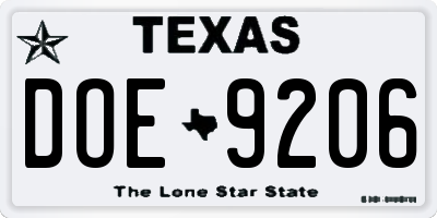 TX license plate DOE9206