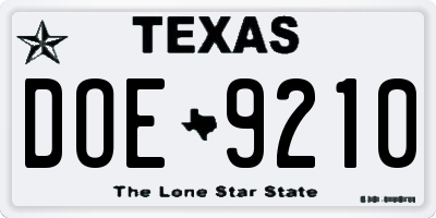 TX license plate DOE9210