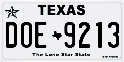 TX license plate DOE9213