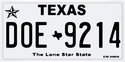 TX license plate DOE9214