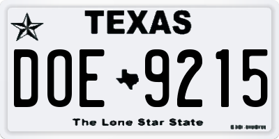 TX license plate DOE9215