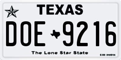 TX license plate DOE9216