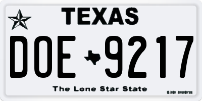 TX license plate DOE9217