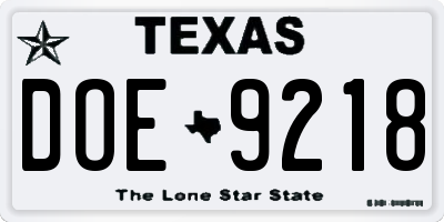 TX license plate DOE9218