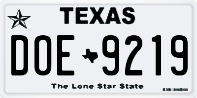 TX license plate DOE9219