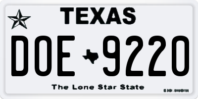 TX license plate DOE9220
