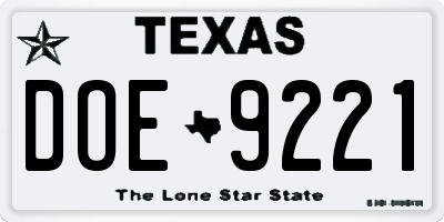 TX license plate DOE9221
