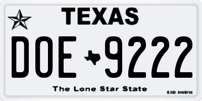TX license plate DOE9222
