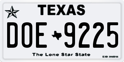 TX license plate DOE9225