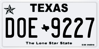 TX license plate DOE9227