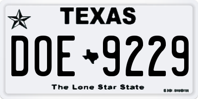 TX license plate DOE9229