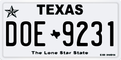 TX license plate DOE9231