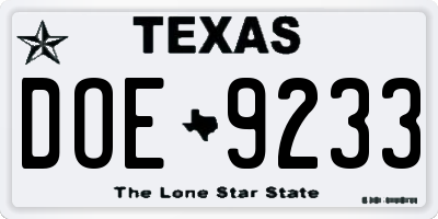 TX license plate DOE9233