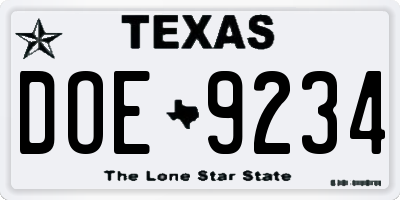 TX license plate DOE9234