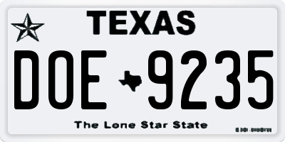 TX license plate DOE9235