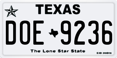 TX license plate DOE9236
