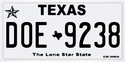 TX license plate DOE9238