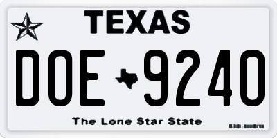 TX license plate DOE9240