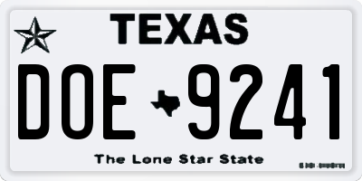 TX license plate DOE9241