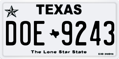 TX license plate DOE9243
