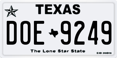 TX license plate DOE9249