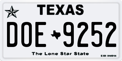 TX license plate DOE9252