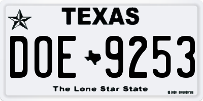 TX license plate DOE9253