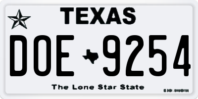 TX license plate DOE9254