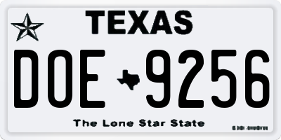 TX license plate DOE9256