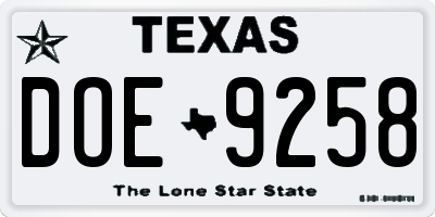 TX license plate DOE9258