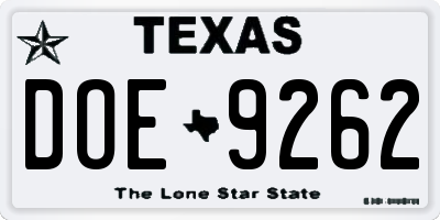 TX license plate DOE9262