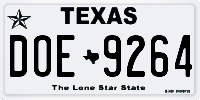 TX license plate DOE9264