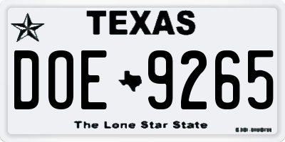 TX license plate DOE9265