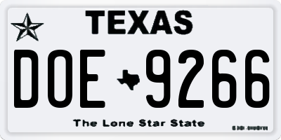 TX license plate DOE9266