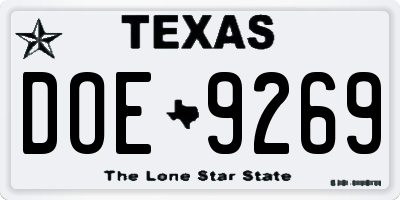 TX license plate DOE9269