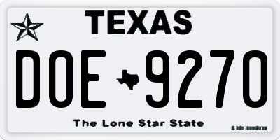 TX license plate DOE9270