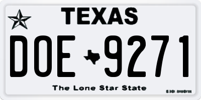 TX license plate DOE9271