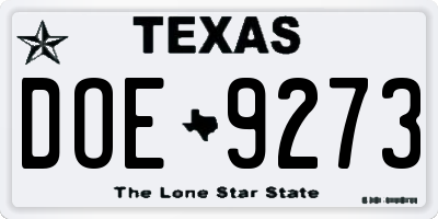 TX license plate DOE9273