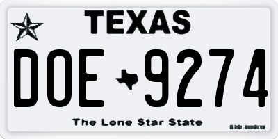 TX license plate DOE9274