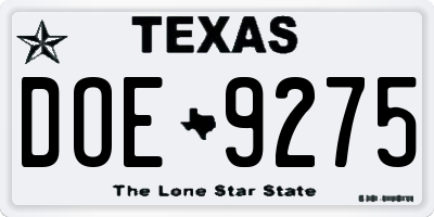 TX license plate DOE9275